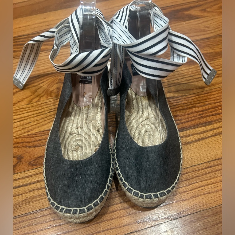 Zac Posen Vinca Canvas Espadrille Striped Ankle Strap Flats 7.5